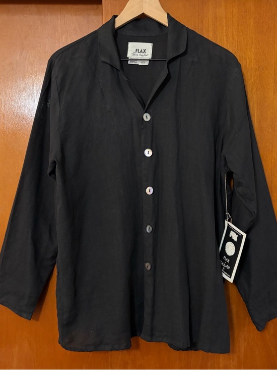 Flax Tops - FLAX Designs Black Linen Long Sleeve Button Down Shirt